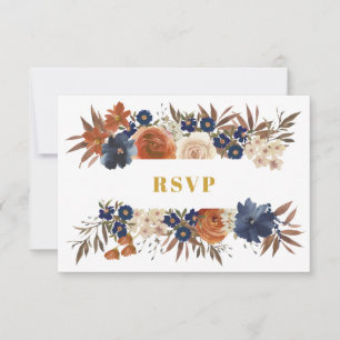 Watercolor Floral Blue Beige Ecru Boho Wedding RSVP Card