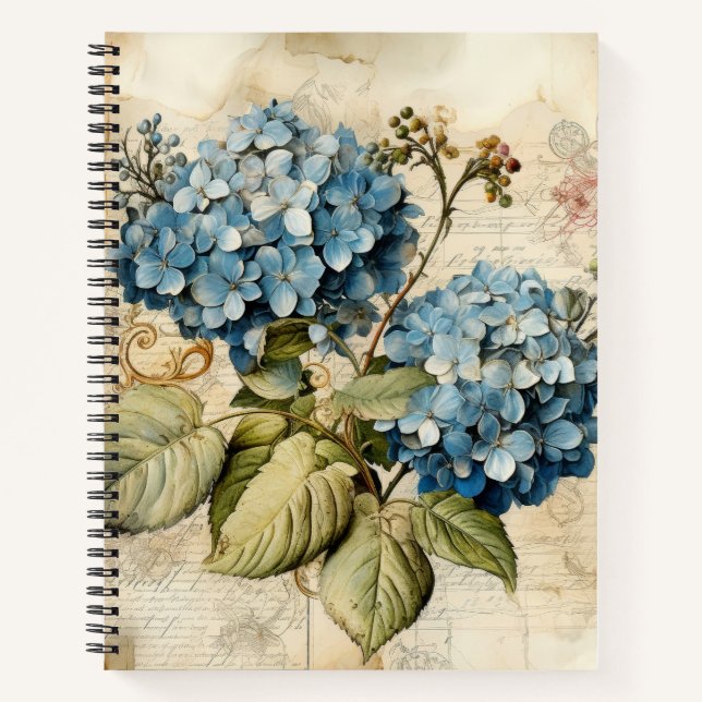 Watercolor Floral Blue Hydrangea Notebook (Front)