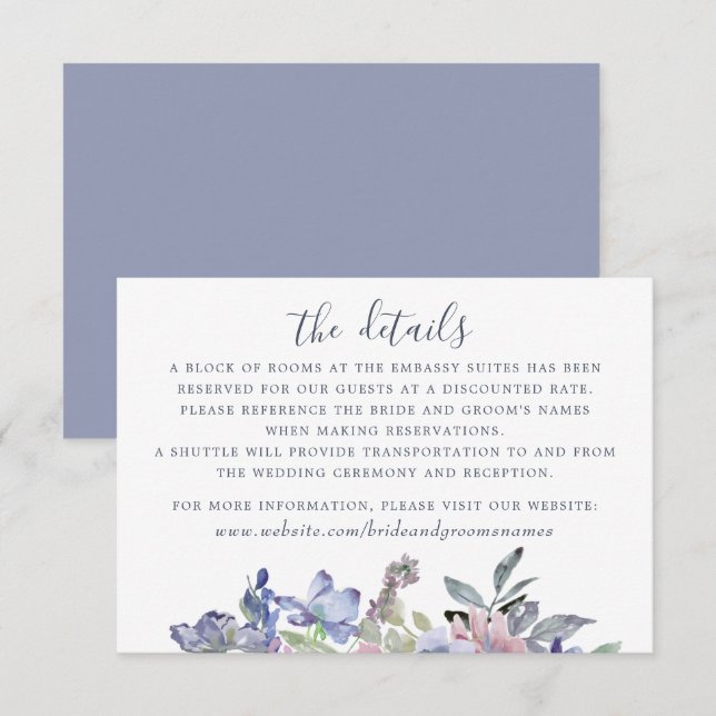 Watercolor Floral Blue Lavender Blush Modern Invitation (Front/Back)
