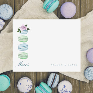 Watercolor Floral Blue Macaron Merci/Thank You Card