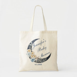 watercolor floral blue moon boy baby shower  tote bag