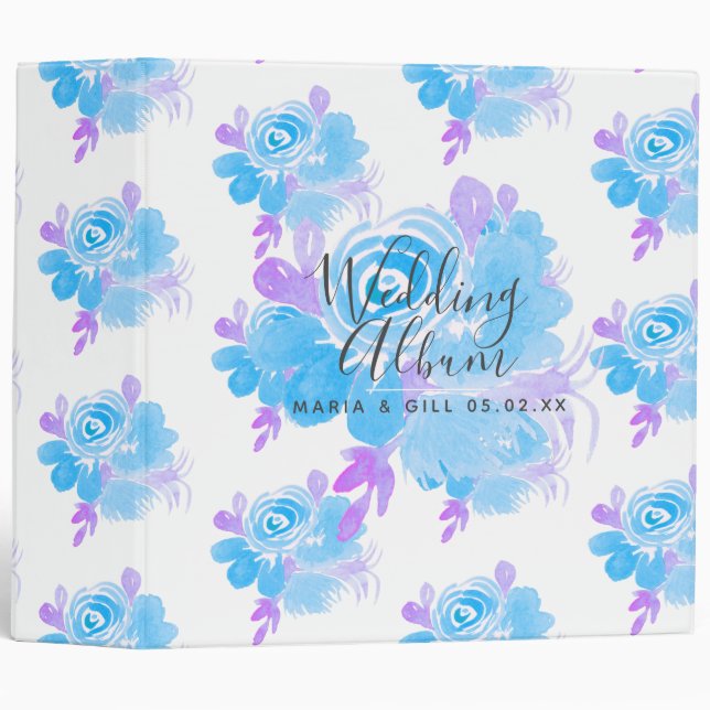 Watercolor Floral Blue Purple Botanical Wedding Binder (Front/Spine)