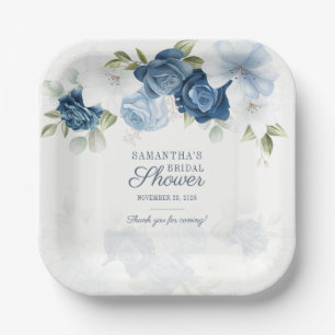 Watercolor Floral Blue White Flowers Greenery Paper Plate