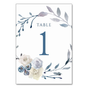 watercolor floral blue wreath Table Number 1