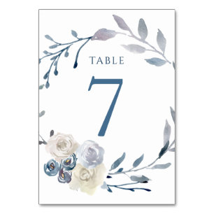 watercolor floral blue wreath Table Number 7