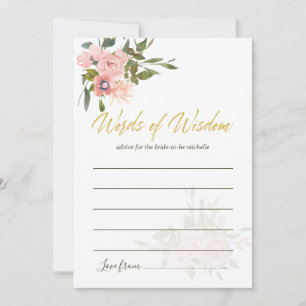 Watercolor floral Blush and Gold Advice for Bride Card