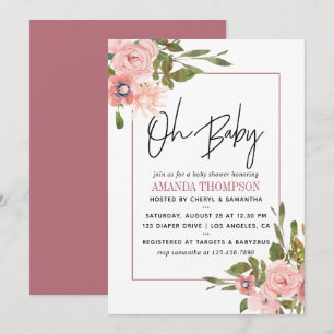 Watercolor floral Blush and Rose Gold Baby Shower Invitation