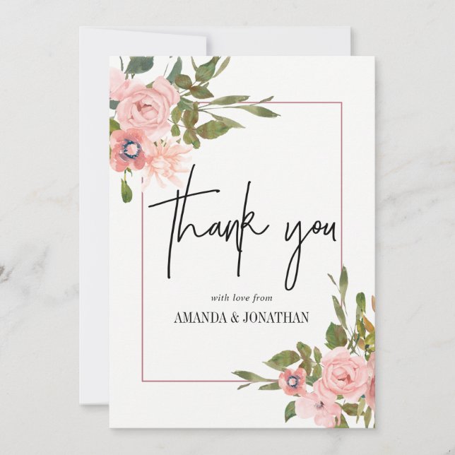Watercolor floral Blush and Rose Gold Thank You (Front)