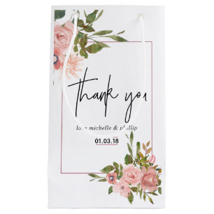 Watercolor floral Blush and Rose Gold Wedding Small Gift Bag