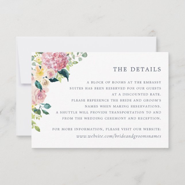 Watercolor Floral Blush Greenery Elegant Details Invitation (Front)