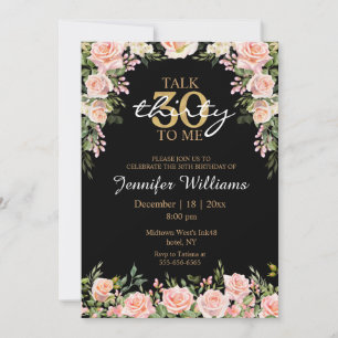 watercolor floral blush pink 30th birthday black invitation