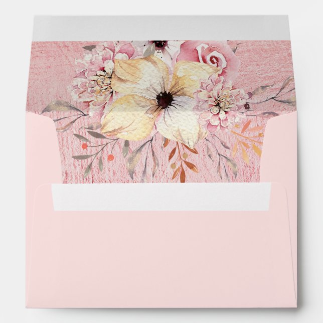 Watercolor Floral Blush Pink 5x7 Wedding Envelope (Back (Bottom))