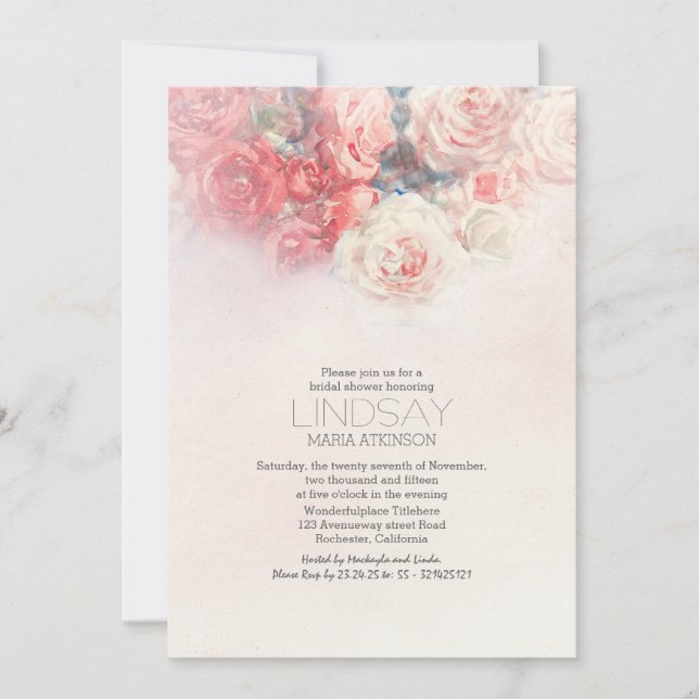 watercolor floral blush pink bridal shower invitation (Front)