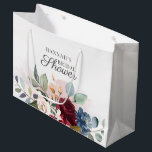 Watercolor Floral Blush Pink Bridal Shower Large Gift Bag<br><div class="desc">Floral Watercolor Burgundy Blush Bridal Shower Gift Bag. Featuring a burgundy roses, dusty blue and rustic bloom, this can be easily customized for your special occasion such as a baby shower, engagement party, birthday party, anniversaries, family reunions, and any special occasion you have lined up for the months ahead. Edit...</div>