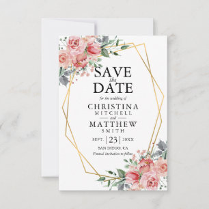 Watercolor Floral Blush Pink Greenery Wedding Save The Date