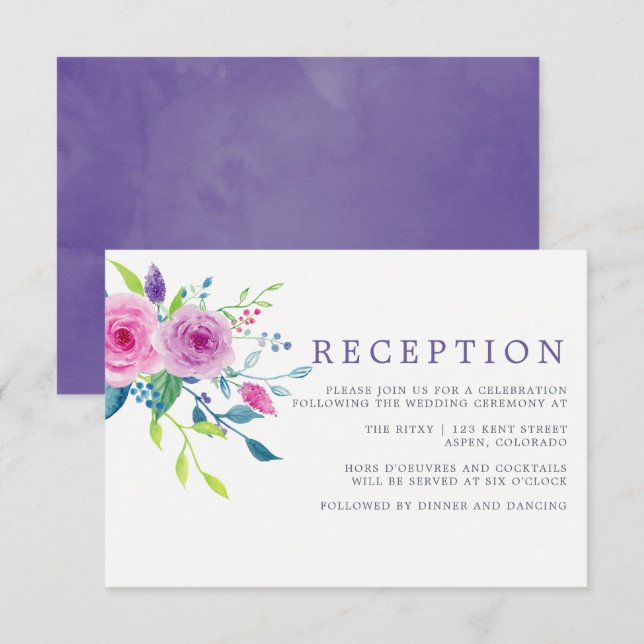 Watercolor Floral Blush Pink Wedding Reception Invitation (Front/Back)