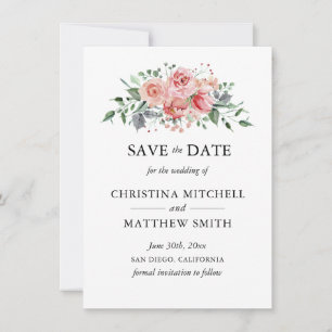 Watercolor Floral Blush Pink Wreath Save the Date