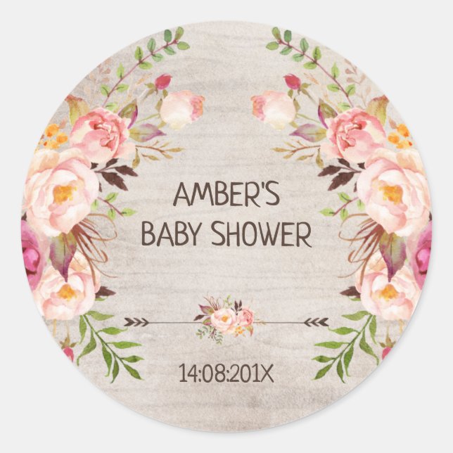 Watercolor Floral Boho Baby Shower Sticker (Front)