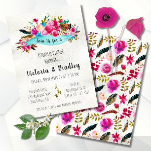 Watercolor Floral Boho Chic Rehearsal Dinner Invitation