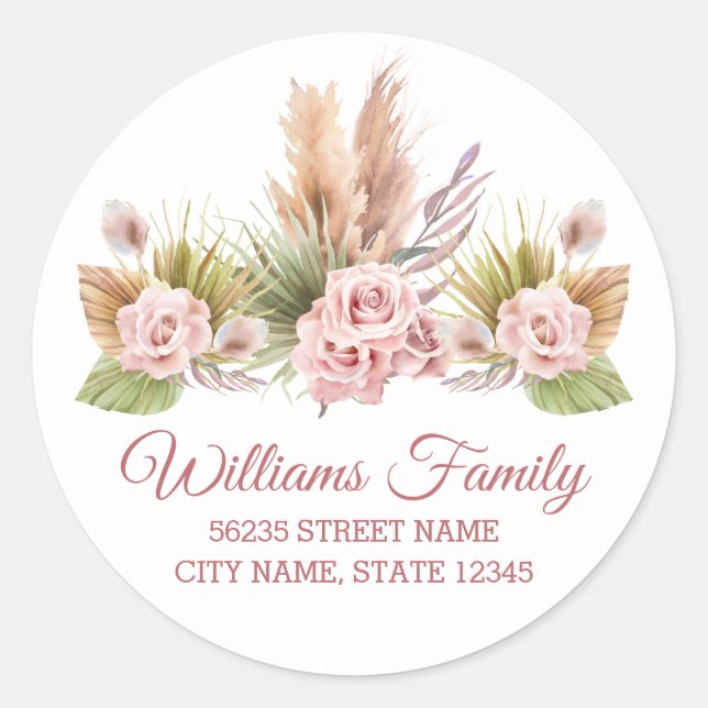 watercolor floral boho pampas grass address label (Front)