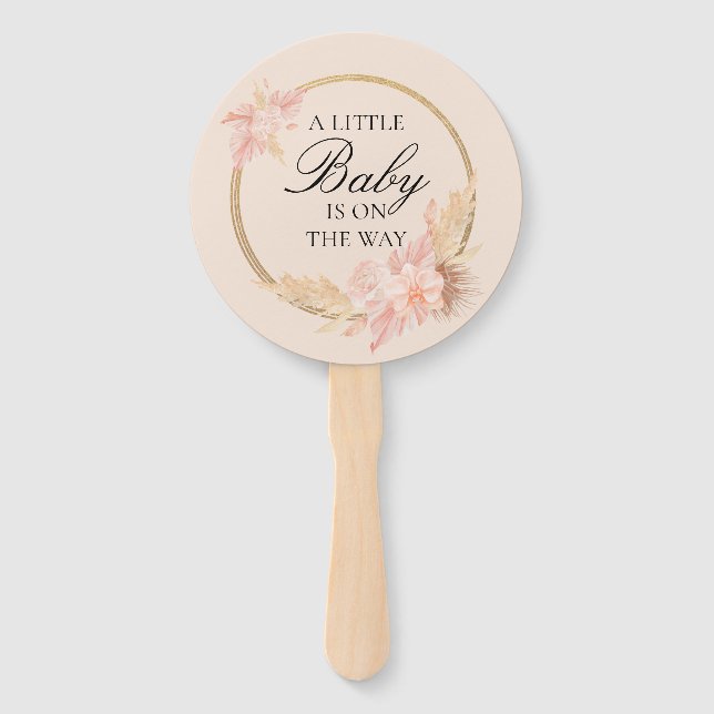 Watercolor Floral Boho Pink Baby Shower Hand Fan (Front)