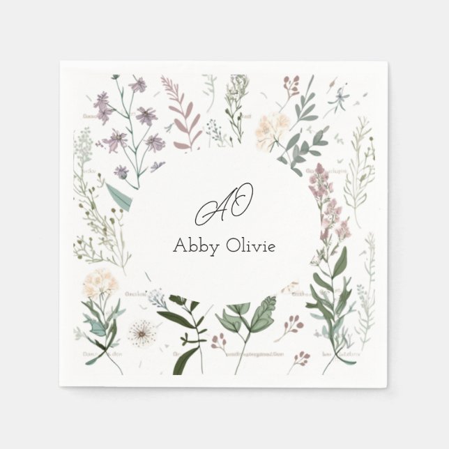 Watercolor floral boho simple napkin (Front)