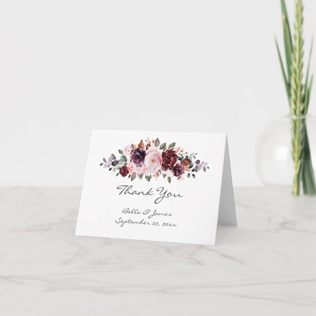Watercolor Floral Boho Wedding Thank You Notecards (Front)