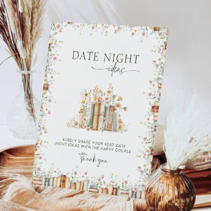 Watercolor Floral Book Themed Date Night Ideas Pedestal Sign