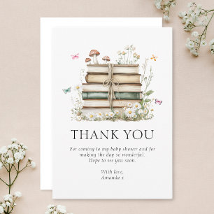 Watercolor Floral Books Baby Shower Thank You Card
