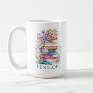Watercolor Floral Books Coffee Mug