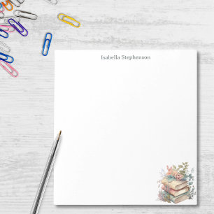 Watercolor Floral Books Personalized Book Lover Notepad