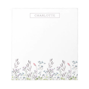 Watercolor Floral Border Personalized Notepad