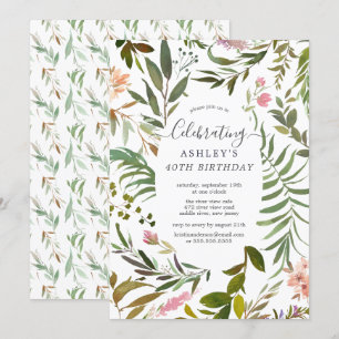Watercolor Floral Botanical Birthday Invitation