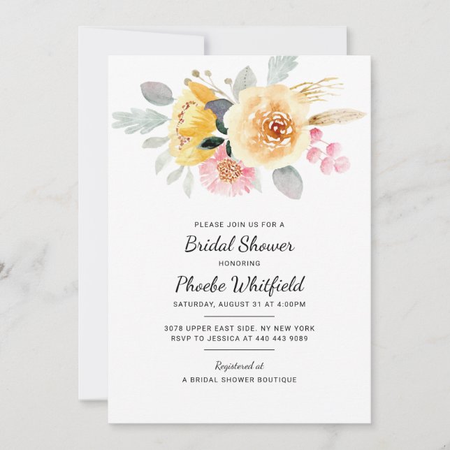 Watercolor Floral Botanical Bridal Shower Invitation (Front)