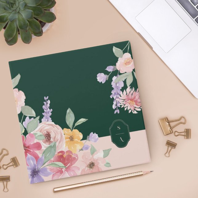 Watercolor Floral Botanical Custom Monogram Crest Binder (Creator Uploaded)