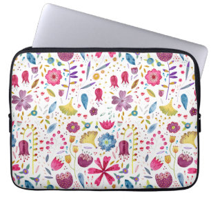 Watercolor Floral Botanical Hedgerow Pattern Laptop Sleeve