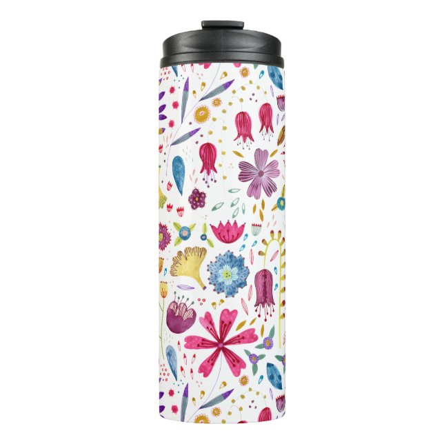 Watercolor Floral Botanical Hedgerow Pattern Thermal Tumbler (Front)