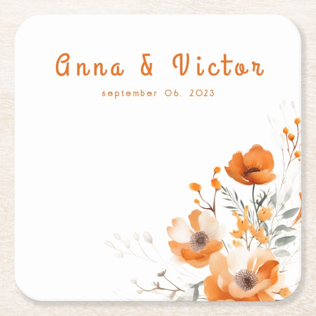 Watercolor Floral Botanical Romantic Napkins Square Paper Coaster (Front)