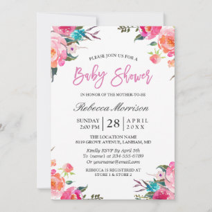 Watercolor Floral Botanical Wreath Baby Shower Invitation