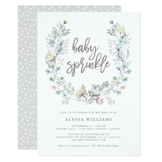 Watercolor Floral Botanical Wreath | Baby Sprinkle Card