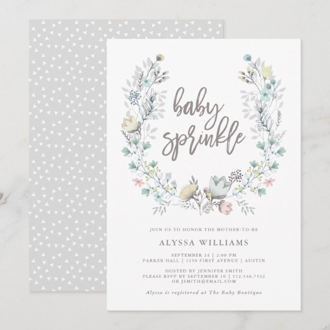 Watercolor Floral Botanical Wreath | Baby Sprinkle Invitation (Front/Back)