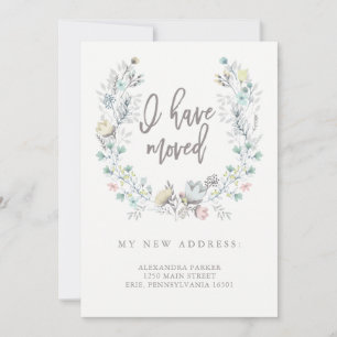Watercolor Floral Botanical Wreath   New Address Announcement