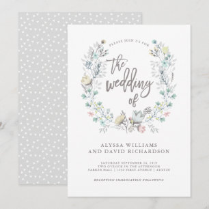 Watercolor Floral Botanical Wreath   Wedding Invitation