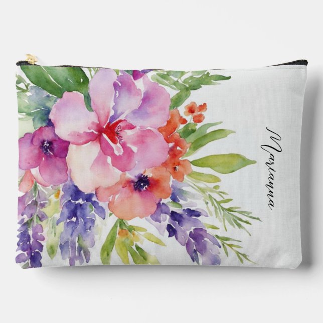 Watercolor Floral Bouquet Accessory Pouch (Front)