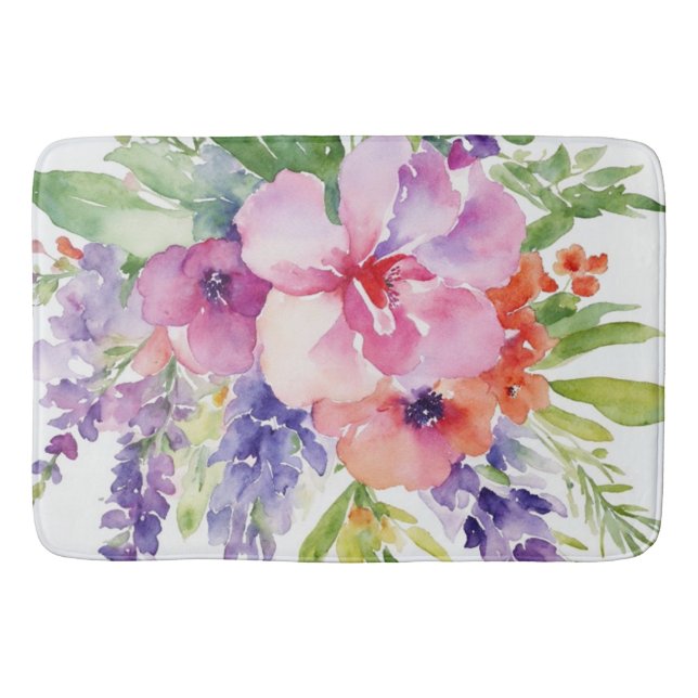 Watercolor Floral Bouquet Bath Mat (Front)