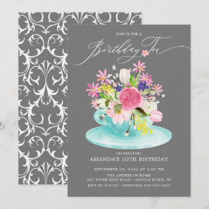 Watercolor Floral Bouquet Birthday Tea Invitation