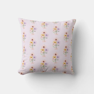 Watercolor floral bouquet girly preppy throw pillow