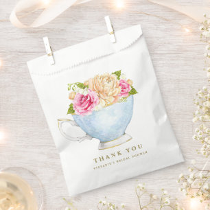 Watercolor Floral Bouquet in Teacup Bridal Shower Favour Bag
