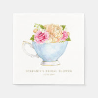 Watercolor Floral Bouquet in Teacup Bridal Shower