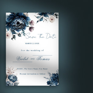 Watercolor floral bouquet navy blue Save The Date  Invitation
